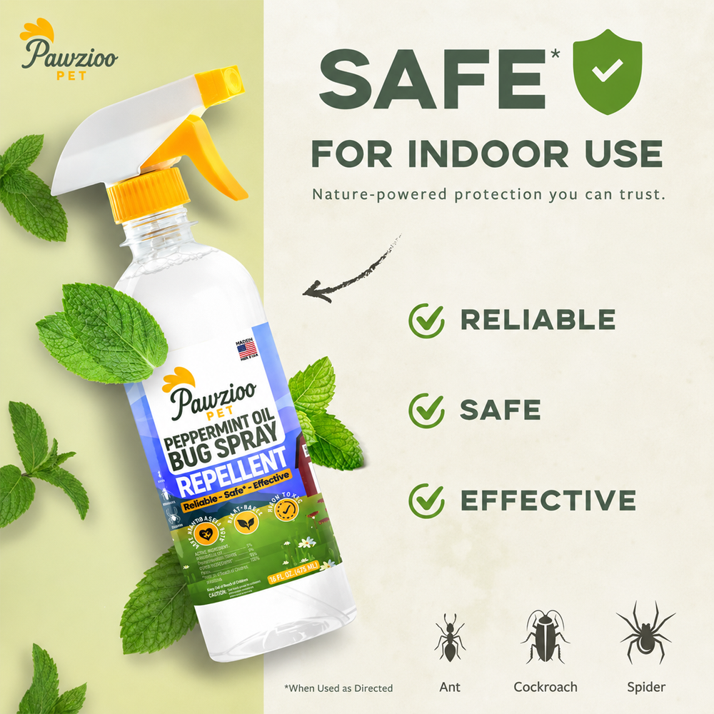 Pawzioo Peppermint Oil Bug Spray – Ant, Spider & Roach Repellent,