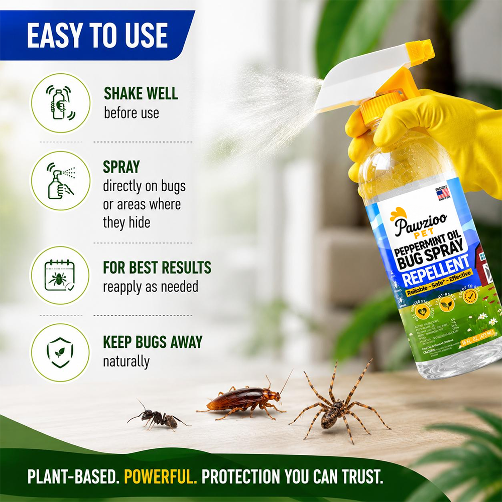 Pawzioo Peppermint Oil Bug Spray – Ant, Spider & Roach Repellent,