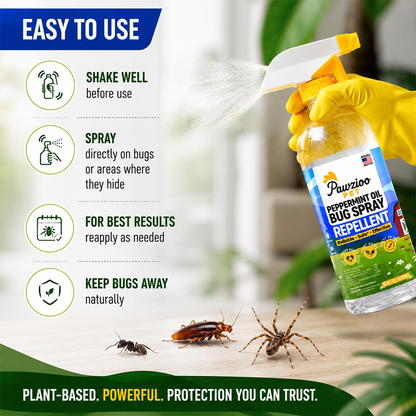 Pawzioo Peppermint Oil Bug Spray – Ant, Spider & Roach Repellent,
