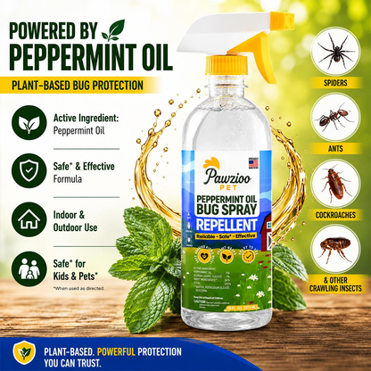 Pawzioo Peppermint Oil Bug Spray – Ant, Spider & Roach Repellent,